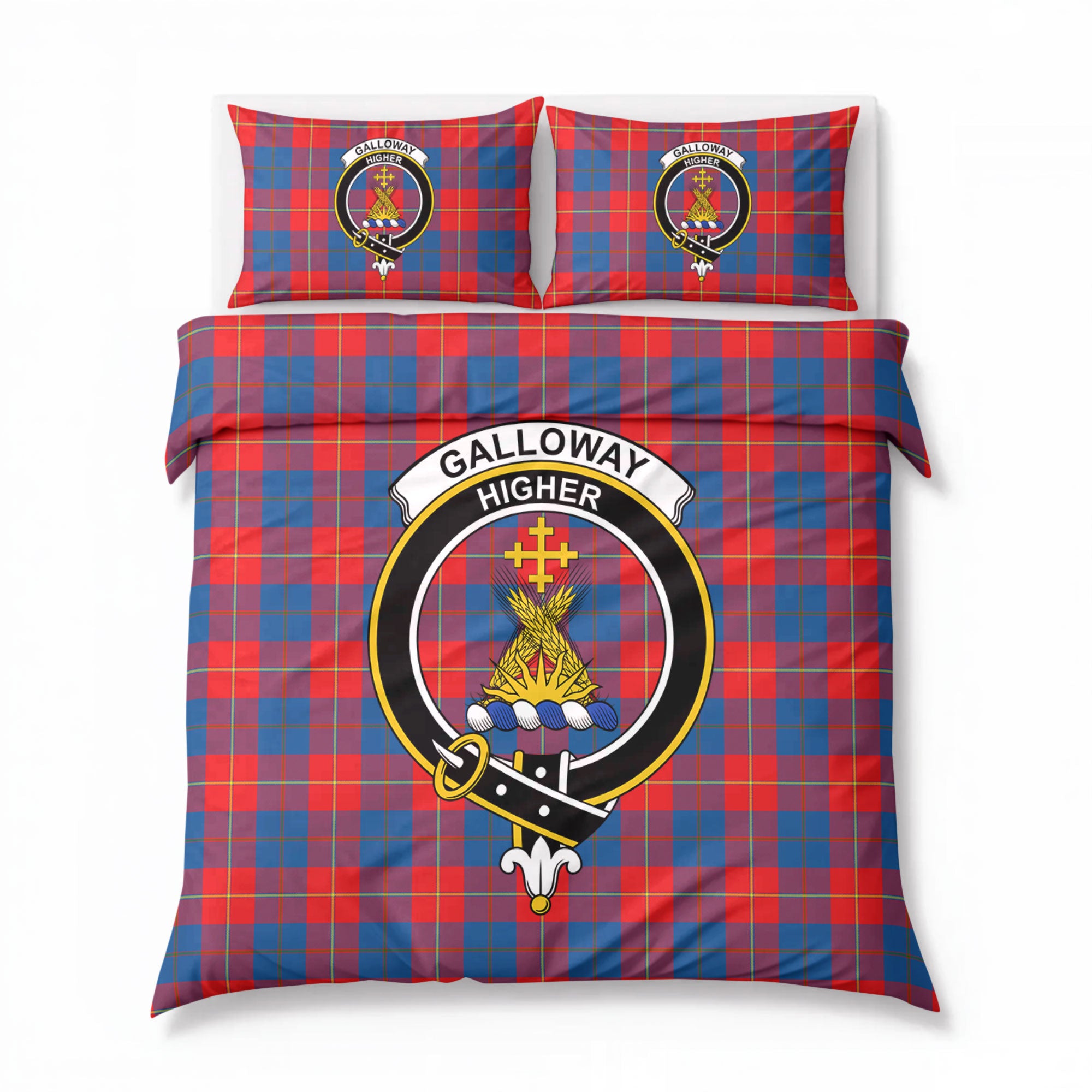 Galloway Red Tartan Crest Bedding Set