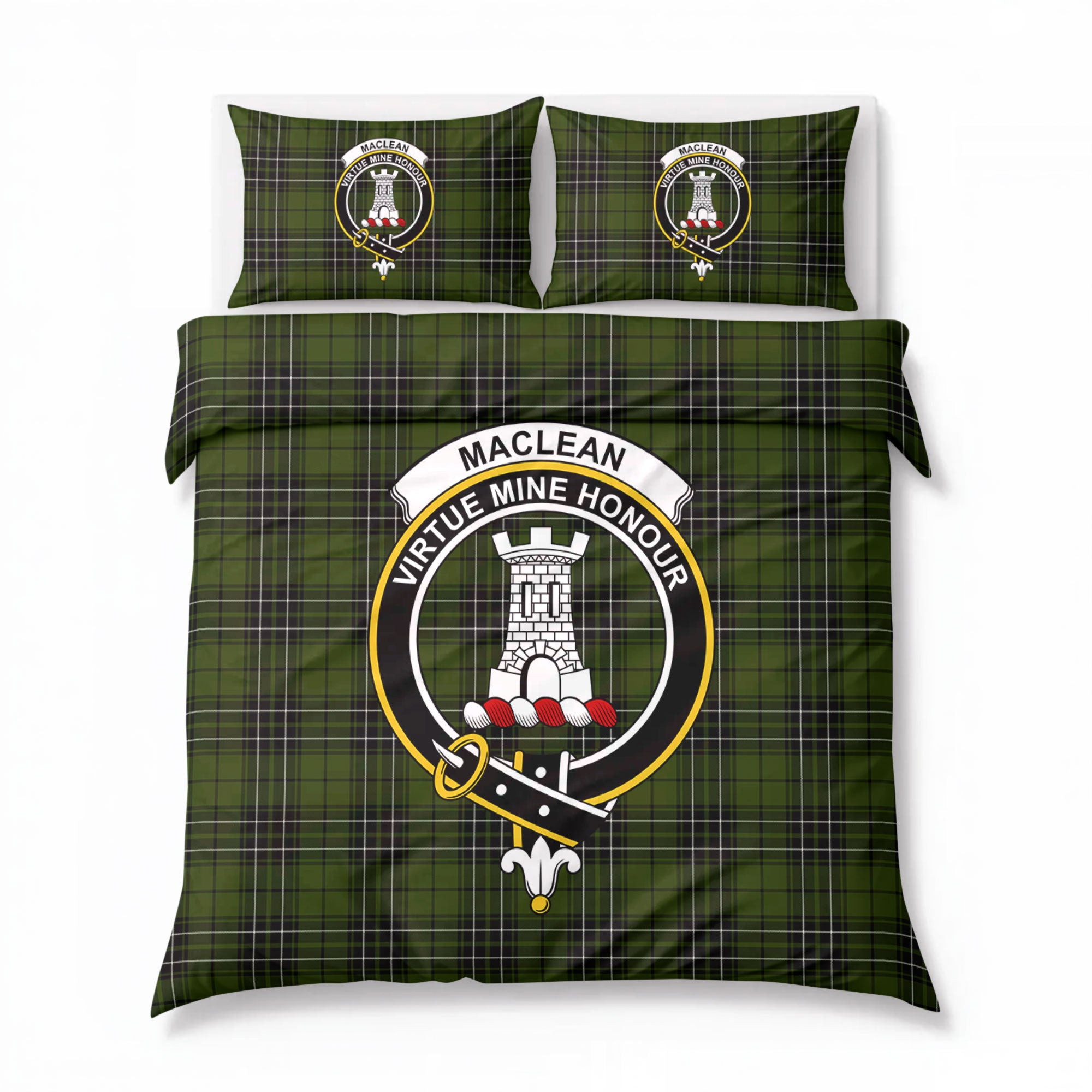 MacLean Hunting Tartan Crest Bedding Set