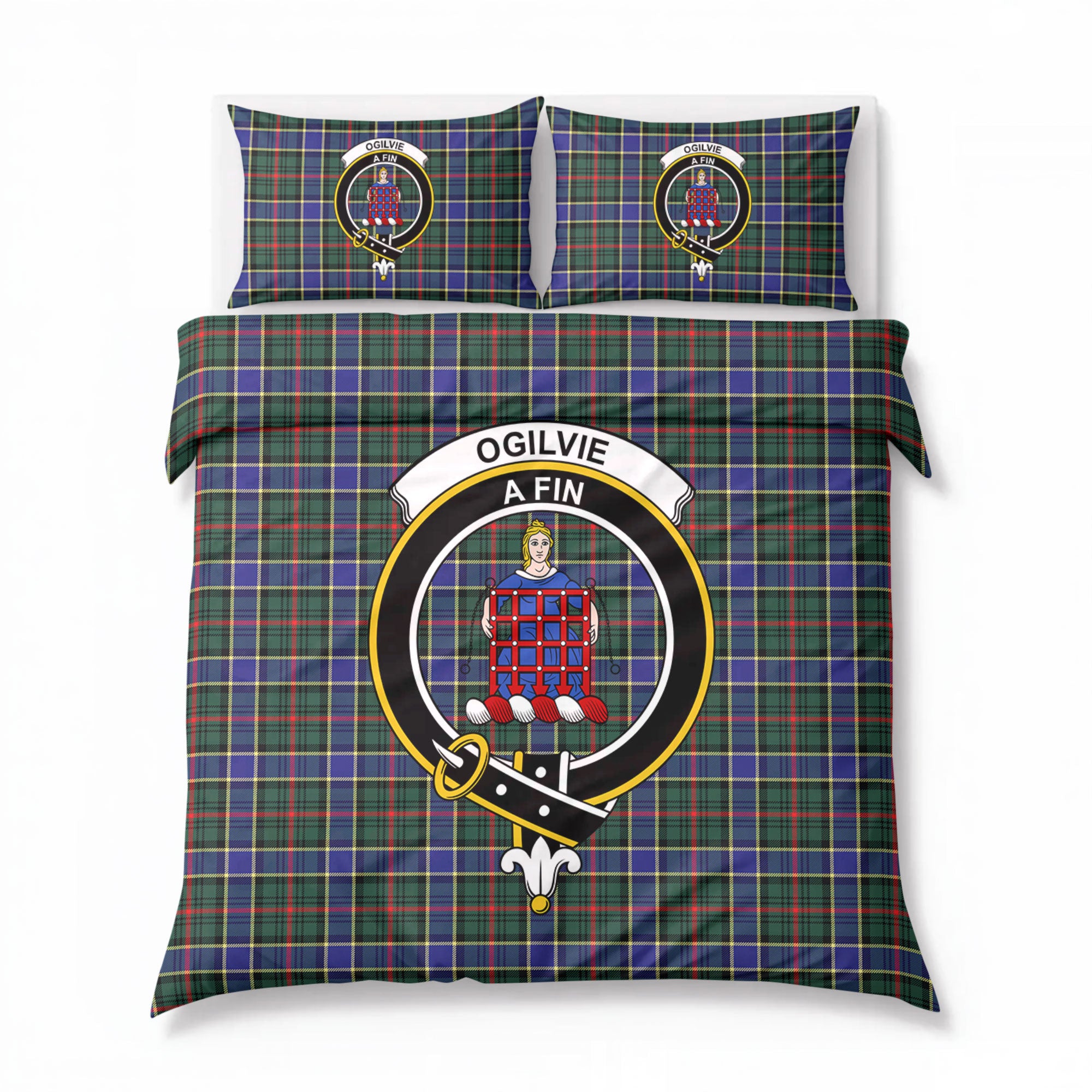 Ogilvie Hunting Modern Tartan Crest Bedding Set