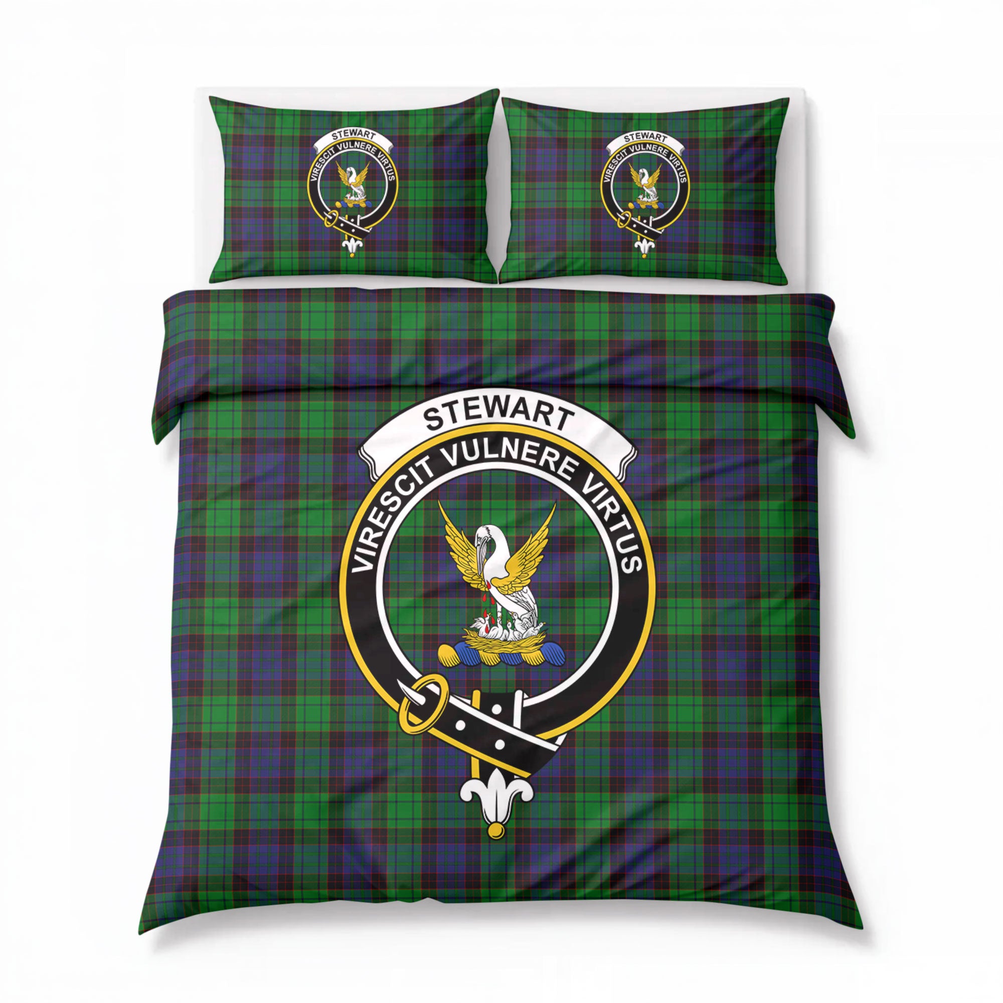 Stewart Old Modern Tartan Crest Bedding Set