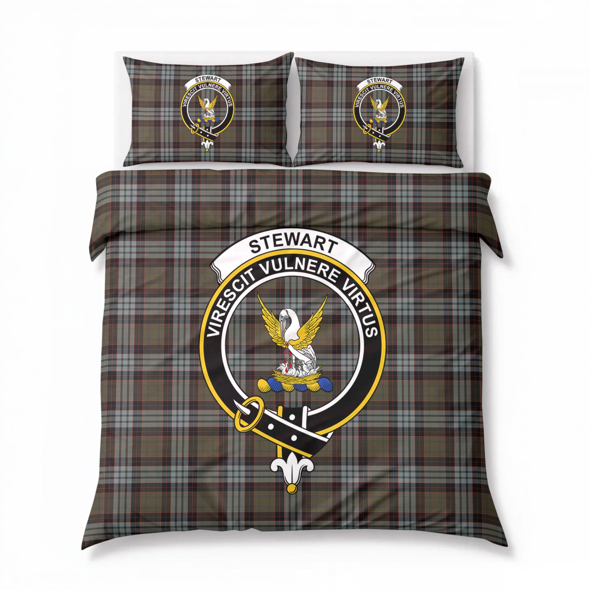 Stewart Old Weathered Tartan Crest Bedding Set