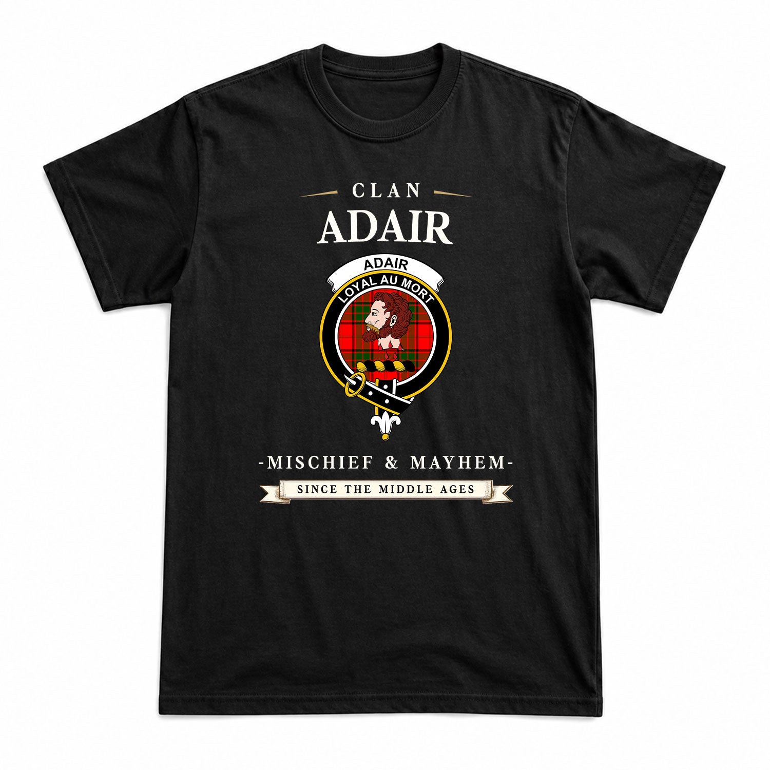 Adair Modern Tartan Crest Mischief and Mayhem T-shirt