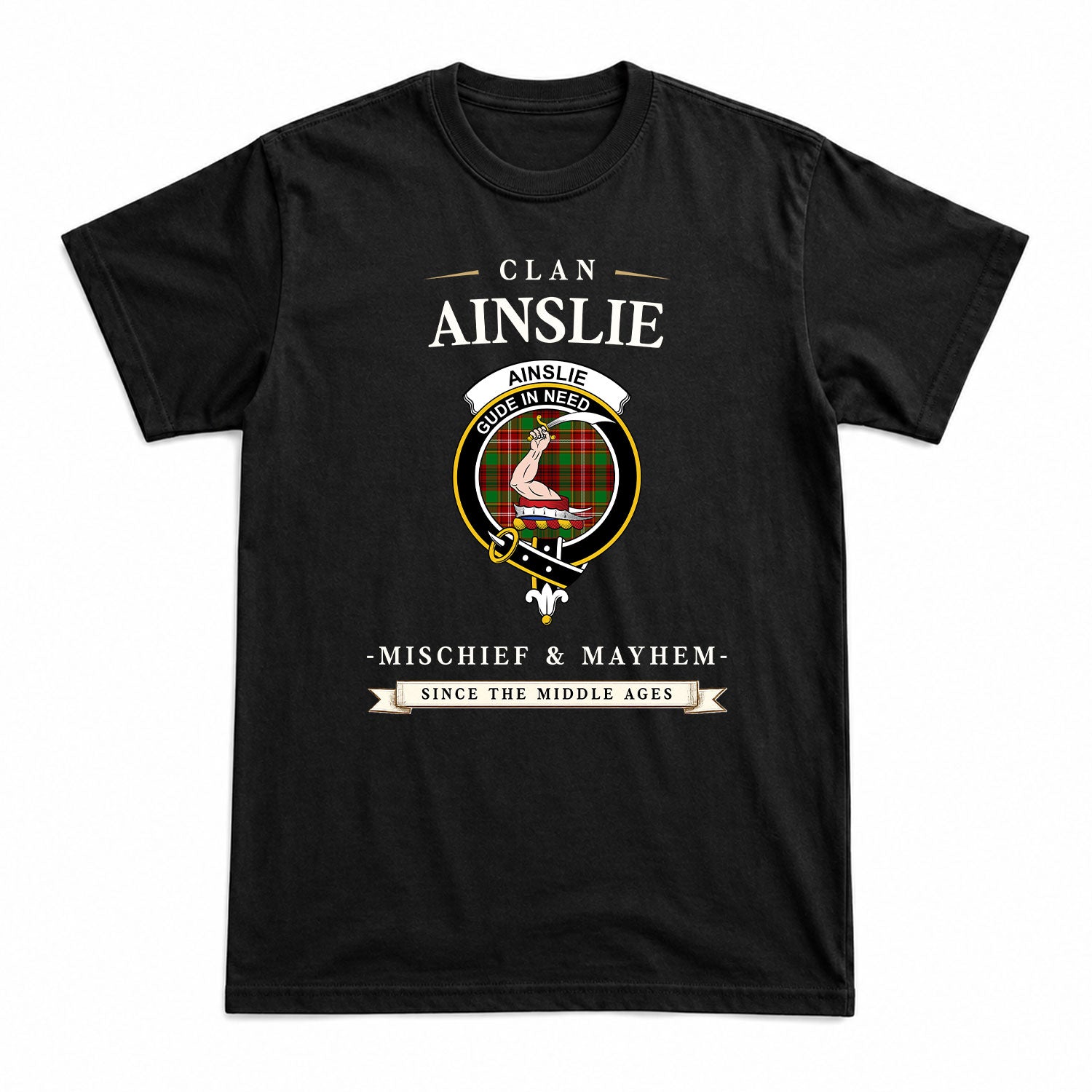 Ainslie Tartan Crest Mischief and Mayhem T-shirt