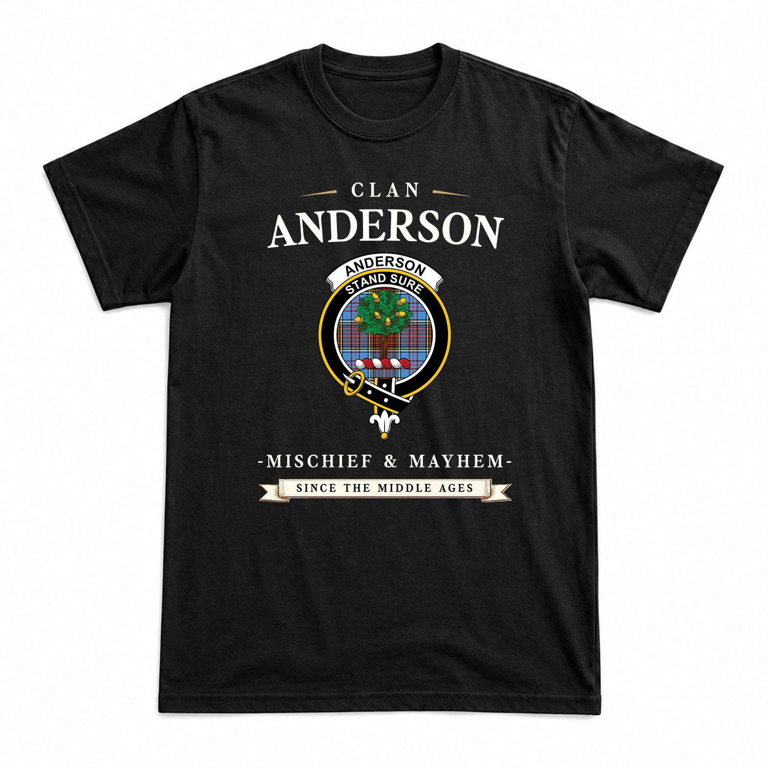 Anderson Modern Tartan Crest Mischief and Mayhem T-shirt