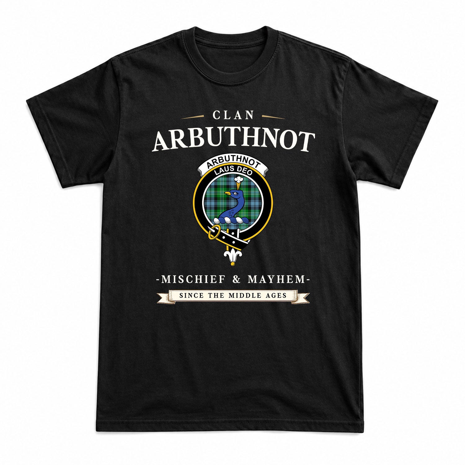 Arbuthnot Ancient Tartan Crest Mischief and Mayhem T-shirt