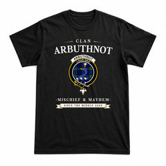 Arbuthnot Modern Tartan Crest Mischief and Mayhem T-shirt