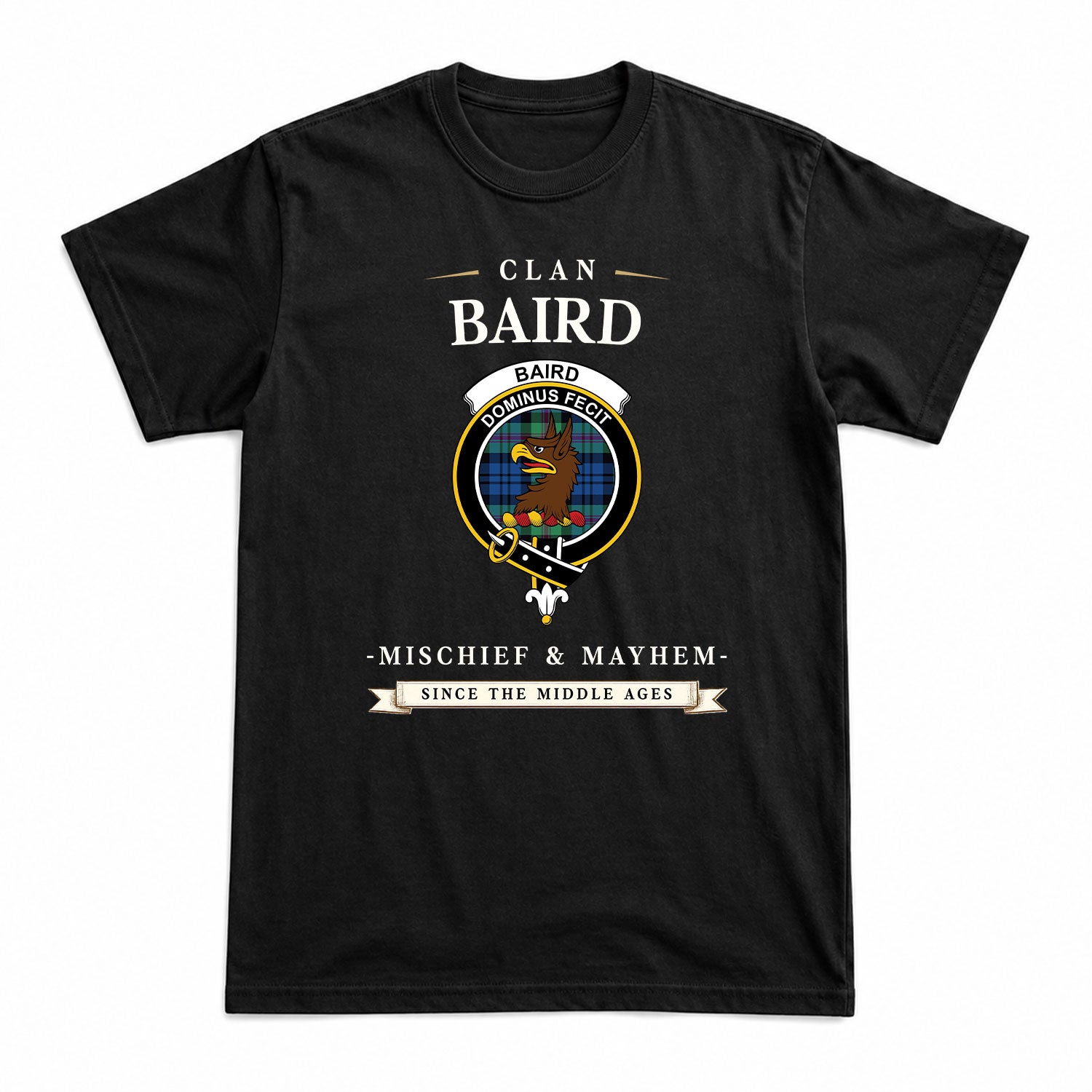 Baird Ancient Tartan Crest Mischief and Mayhem T-shirt
