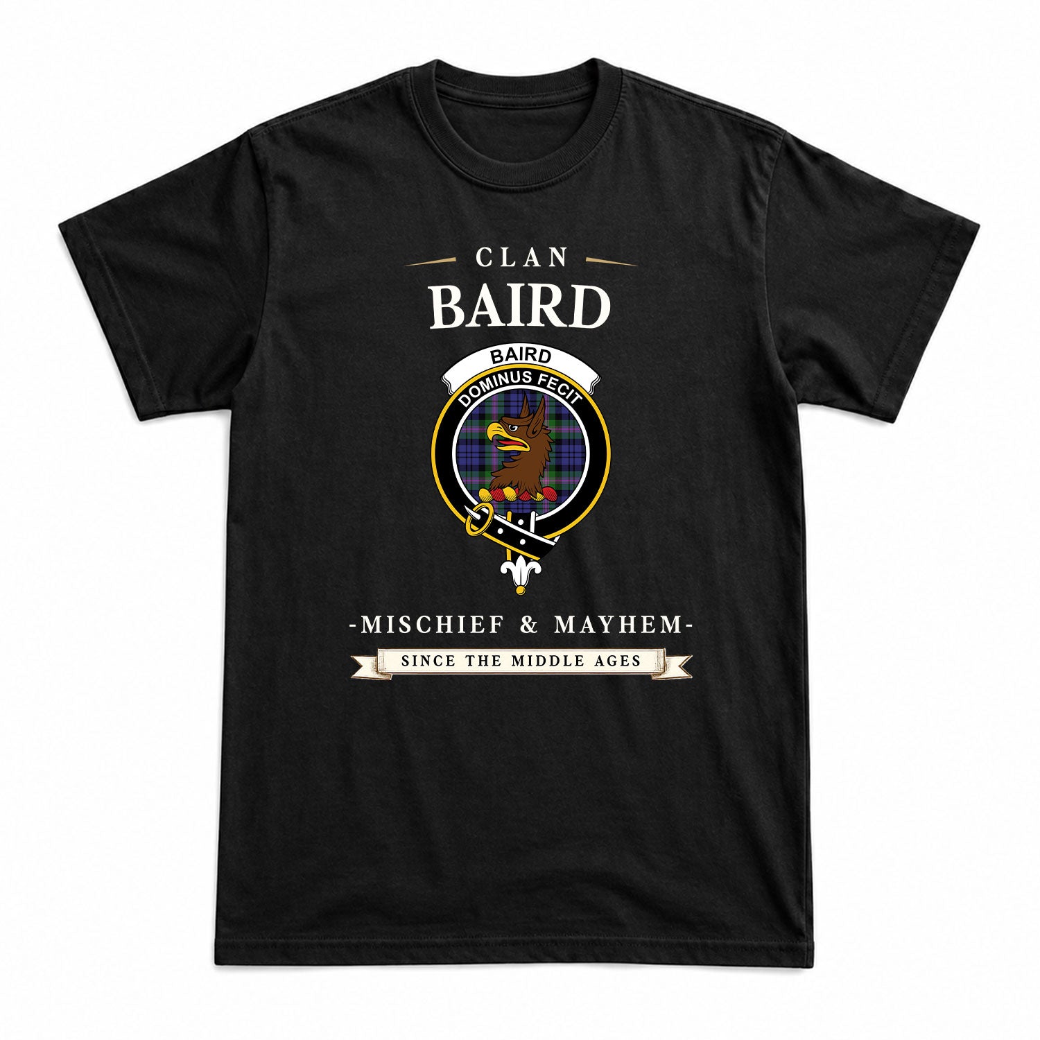 Baird Modern Tartan Crest Mischief and Mayhem T-shirt