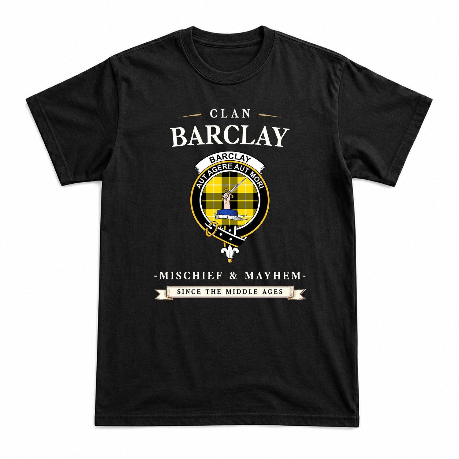 Barclay Dress Modern Tartan Crest Mischief and Mayhem T-shirt