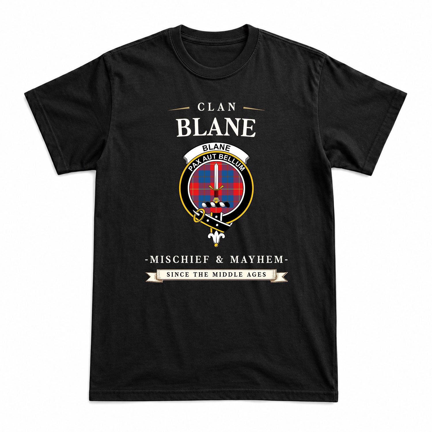 Blane Tartan Crest Mischief and Mayhem T-shirt