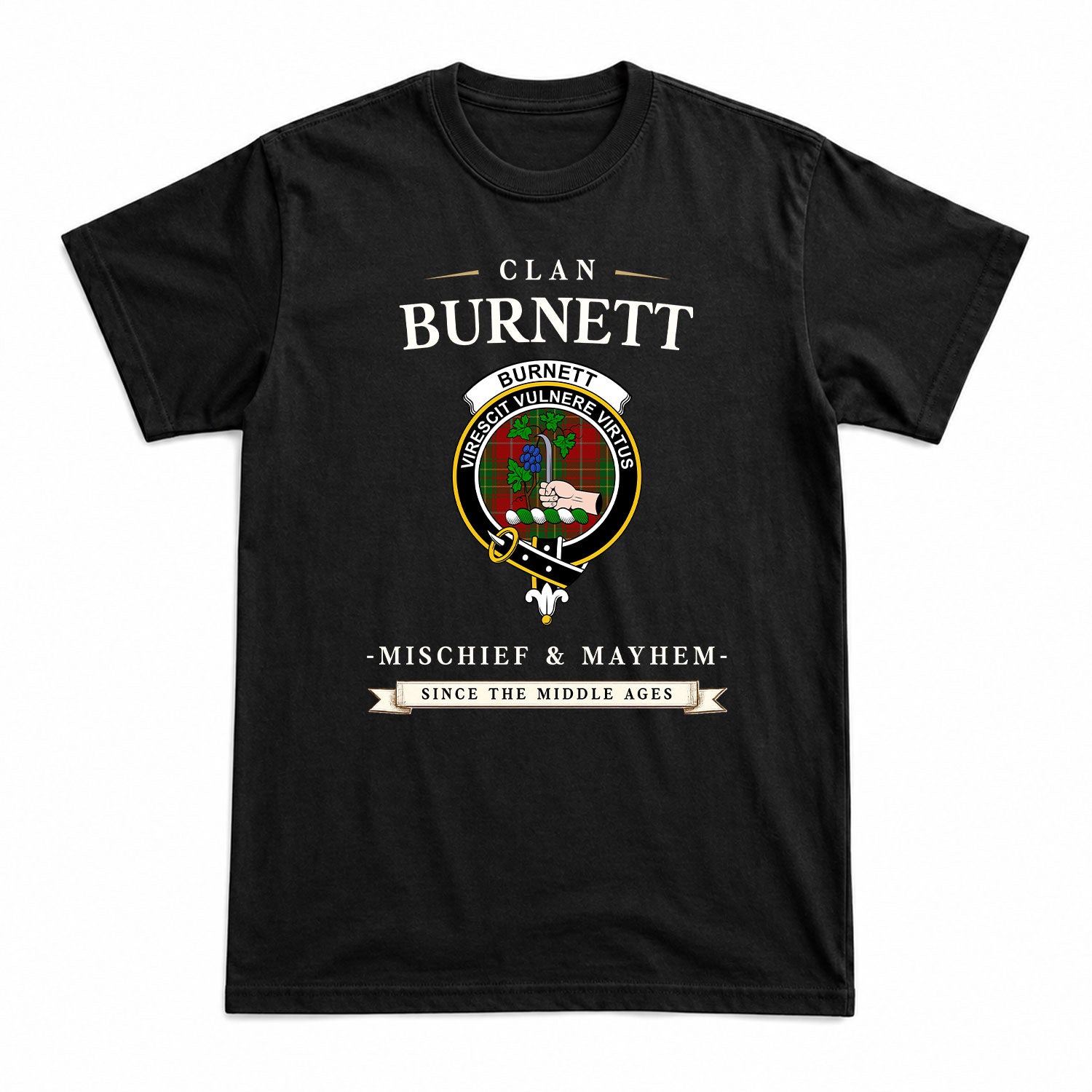Burnett Tartan Crest Mischief and Mayhem T-shirt