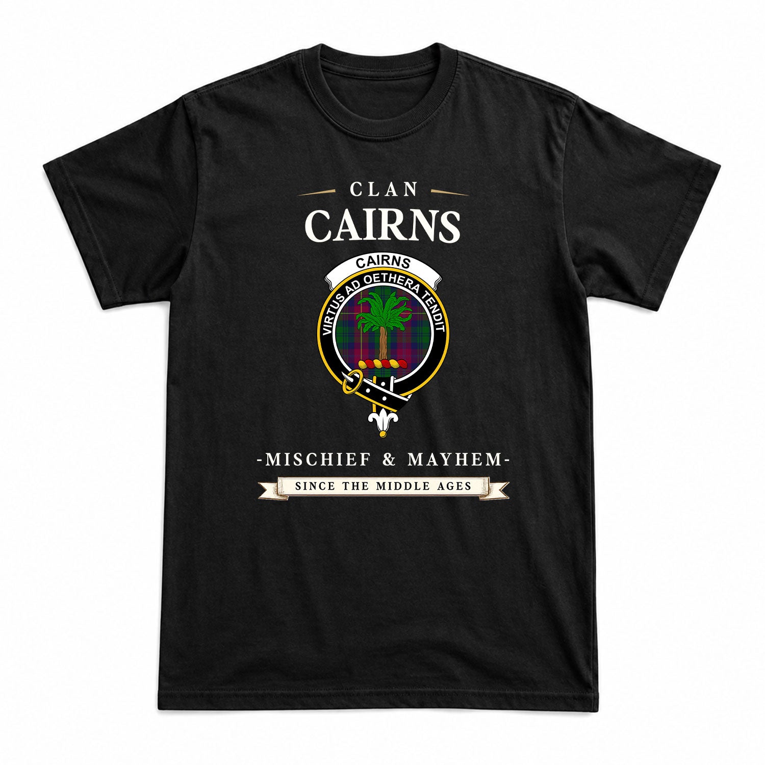 Cairns Tartan Crest Mischief and Mayhem T-shirt