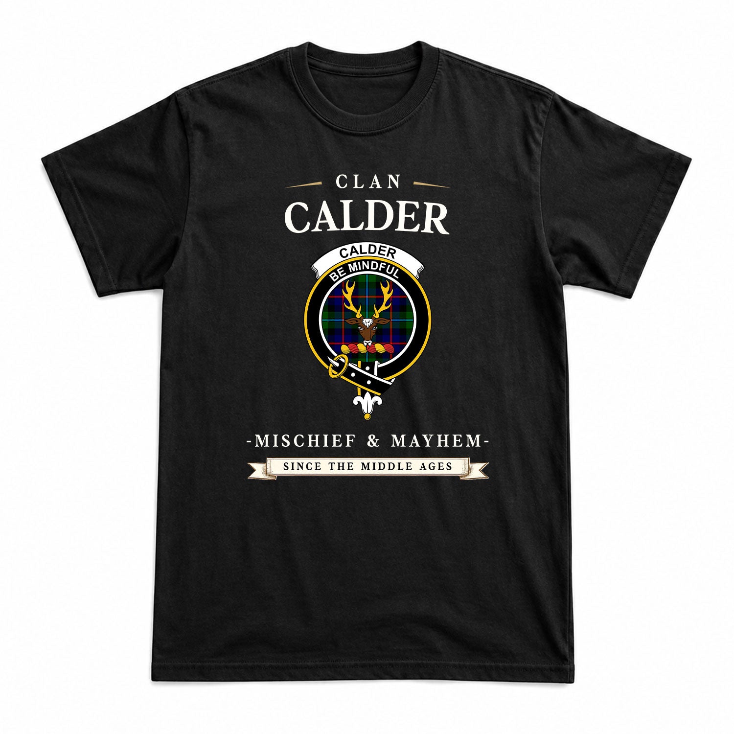 Calder Tartan Crest Mischief and Mayhem T-shirt