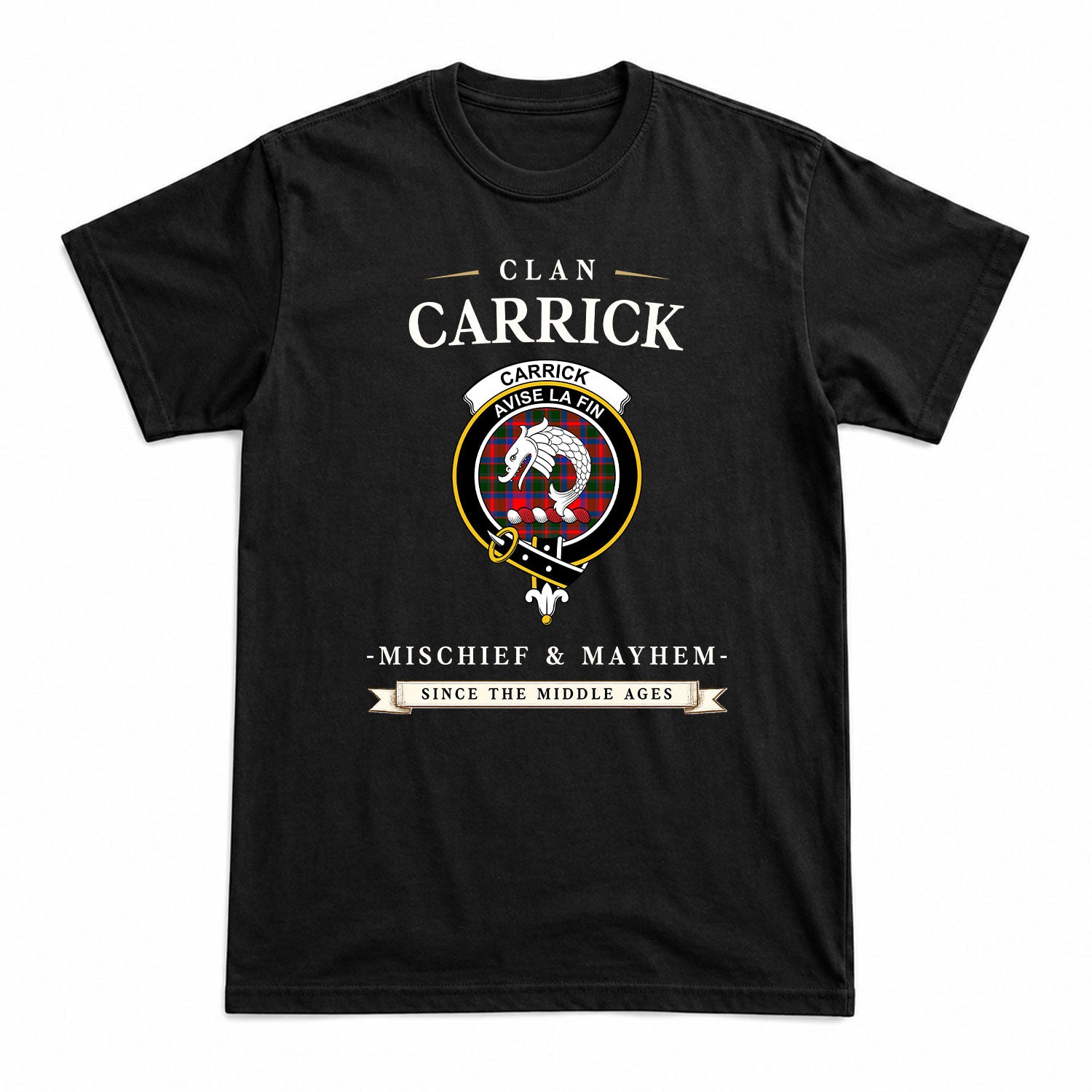 Carrick District Tartan Crest Mischief and Mayhem T-shirt