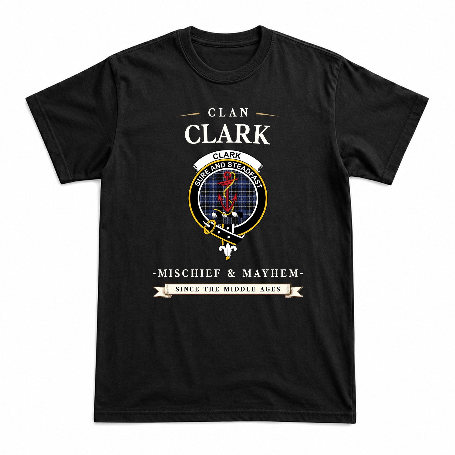 Clark Modern Tartan Crest Mischief and Mayhem T-shirt