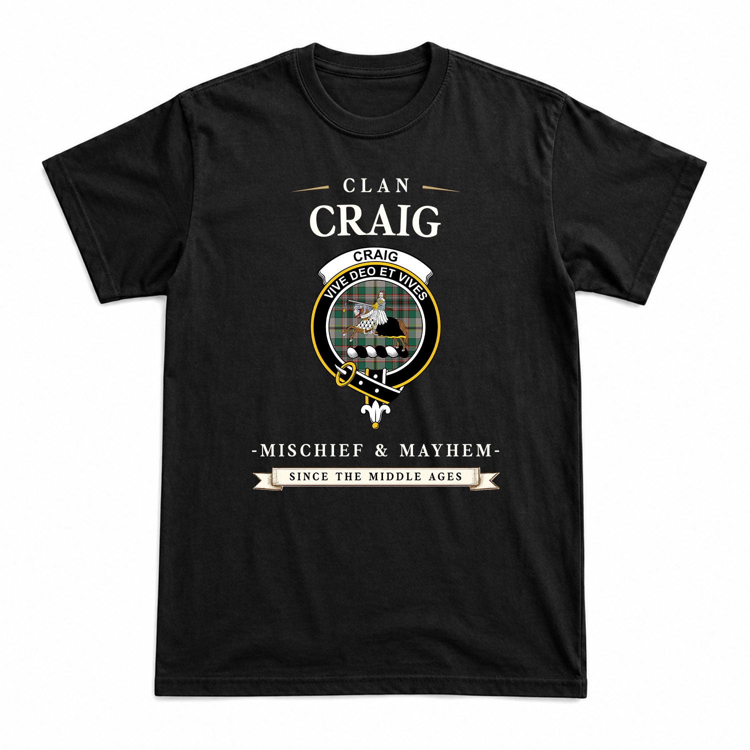 Craig Ancient Tartan Crest Mischief and Mayhem T-shirt
