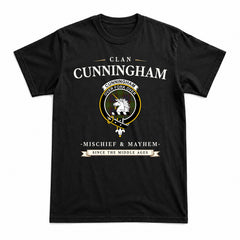 Cunningham Hunting Modern Tartan Crest Mischief and Mayhem T-shirt