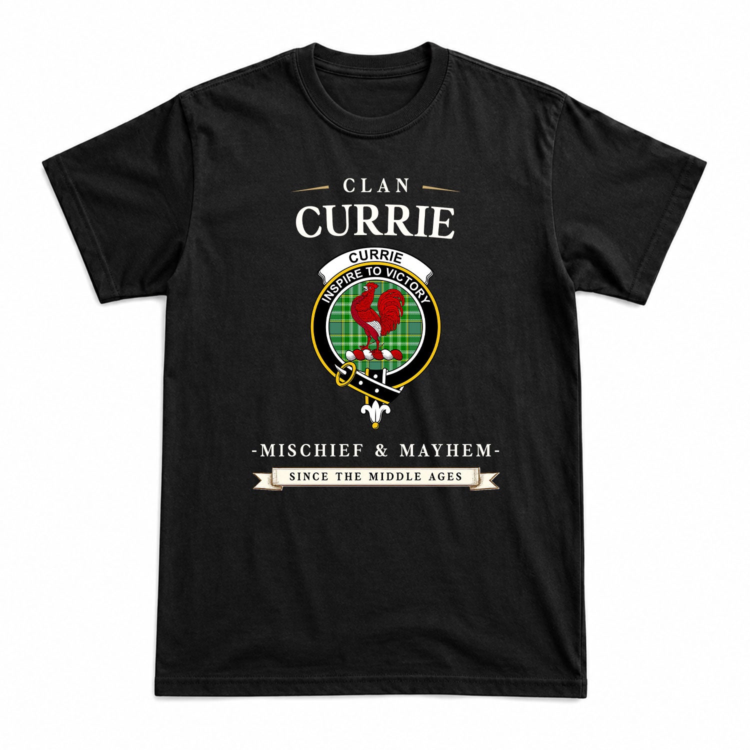 Currie Tartan Crest Mischief and Mayhem T-shirt
