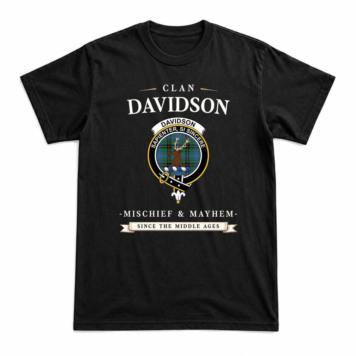 Davidson Ancient Tartan Crest Mischief and Mayhem T-shirt