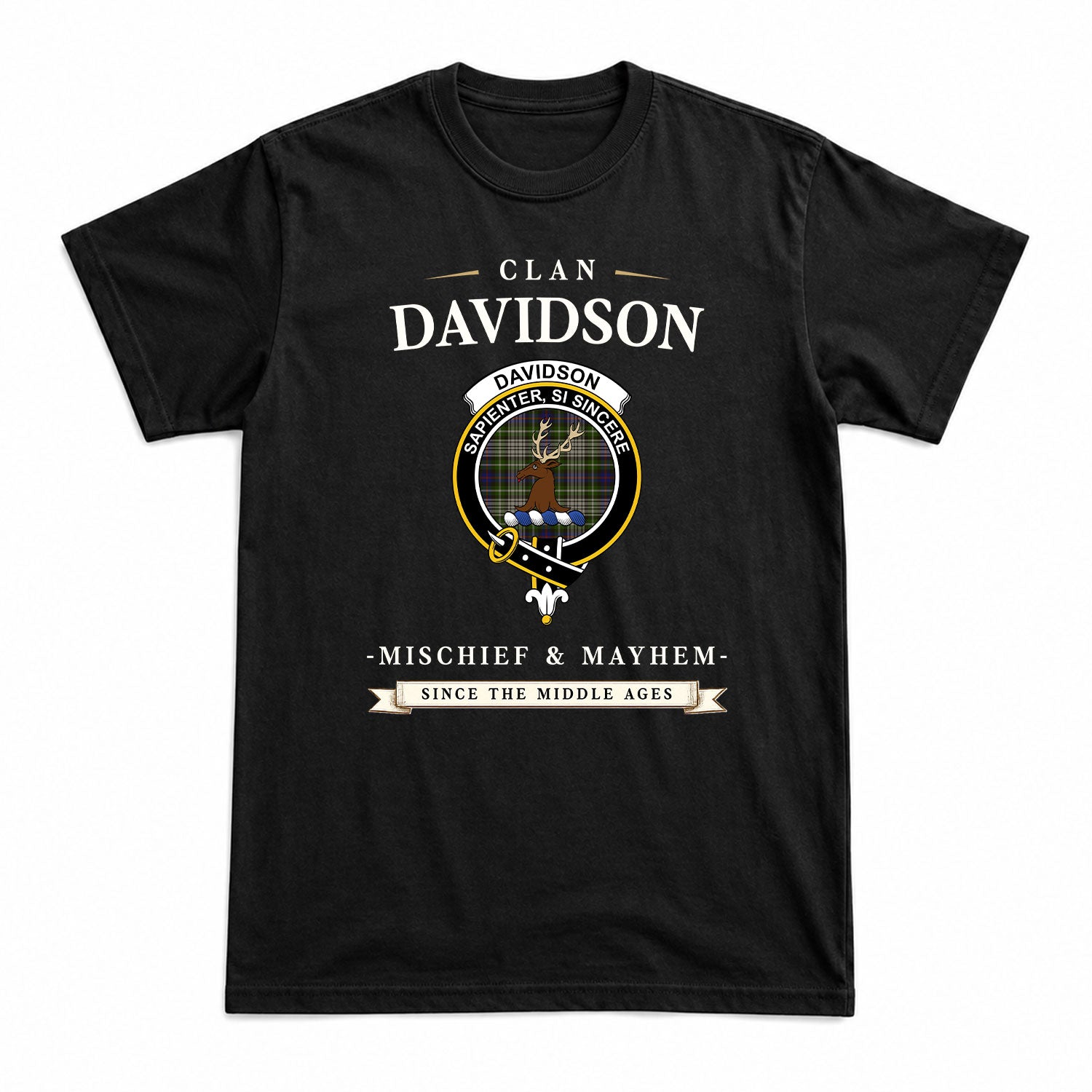 Davidson Tulloch Dress Tartan Crest Mischief and Mayhem T-shirt