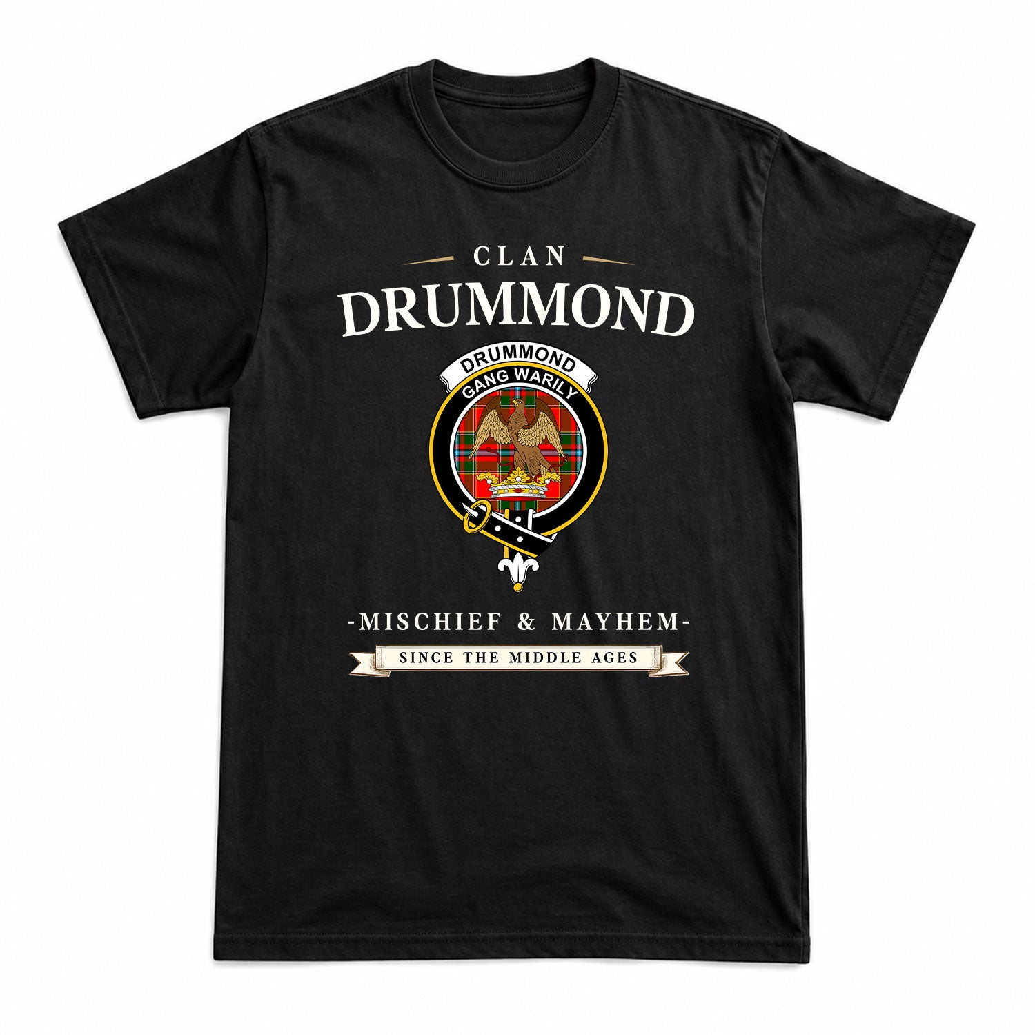 Drummond of Perth Tartan Crest Mischief and Mayhem T-shirt
