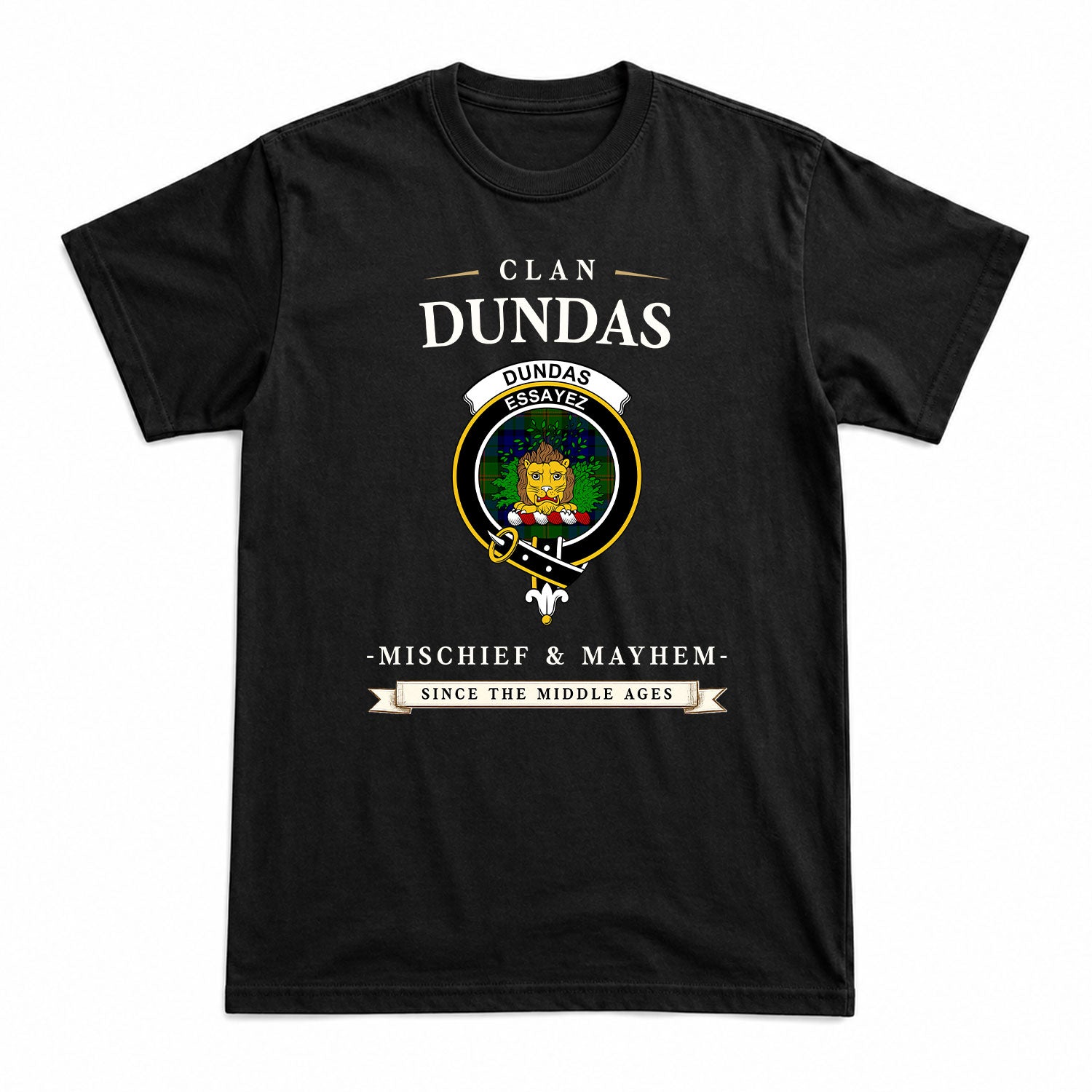 Dundas Modern Tartan Crest Mischief and Mayhem T-shirt