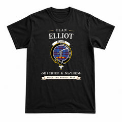 Elliot Modern Tartan Crest Mischief and Mayhem T-shirt