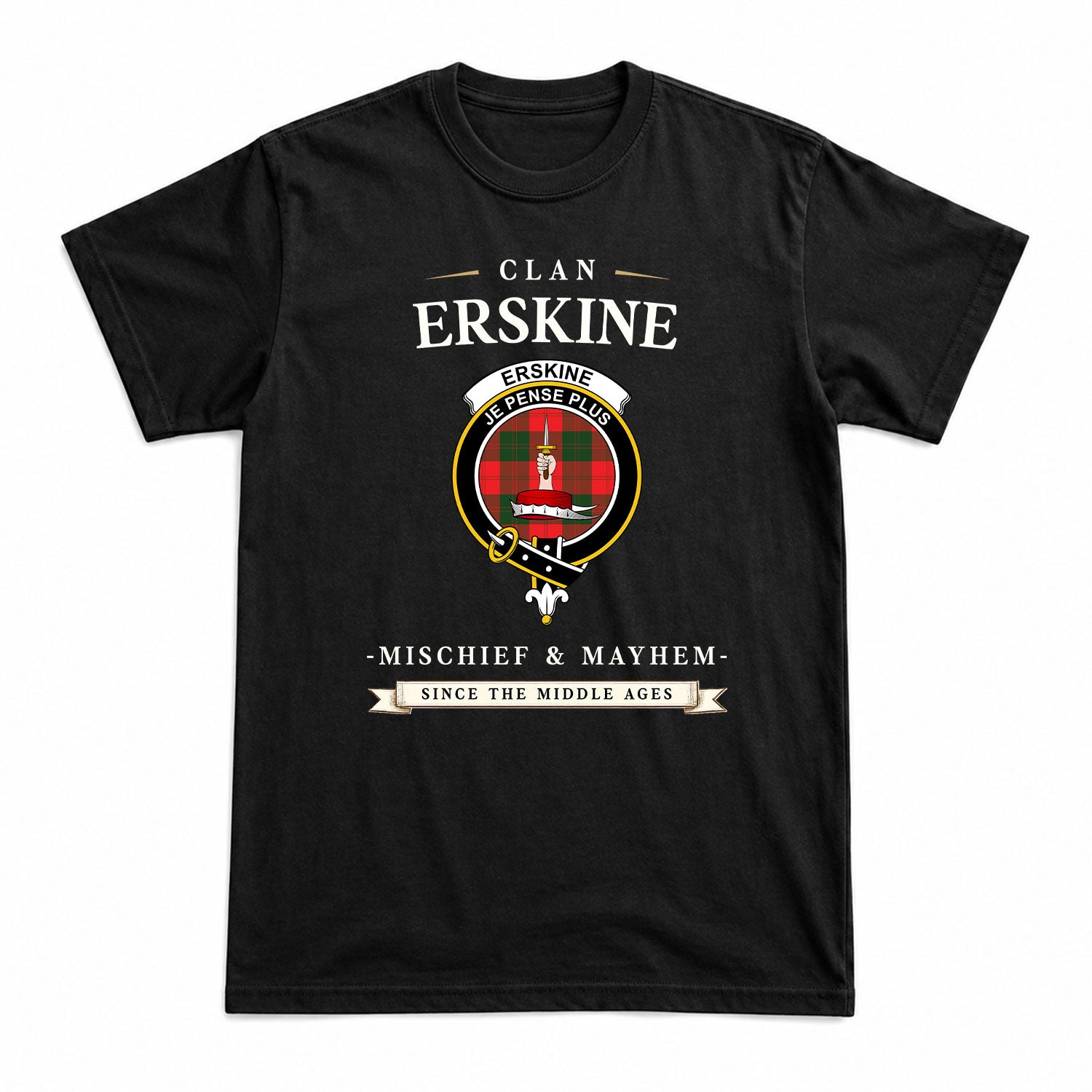 Erskine Modern Tartan Crest Mischief and Mayhem T-shirt