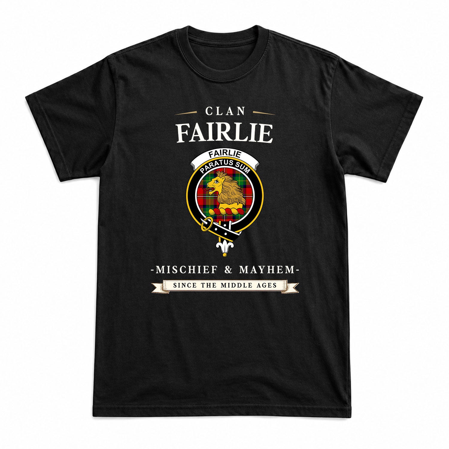 Fairlie Tartan Crest Mischief and Mayhem T-shirt