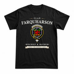 Farquharson Modern Tartan Crest Mischief and Mayhem T-shirt
