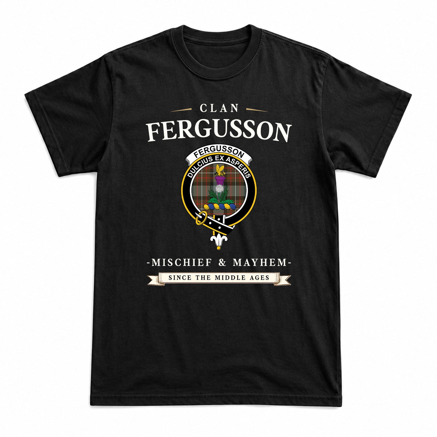 Fergusson Weathered Tartan Crest Mischief and Mayhem T-shirt