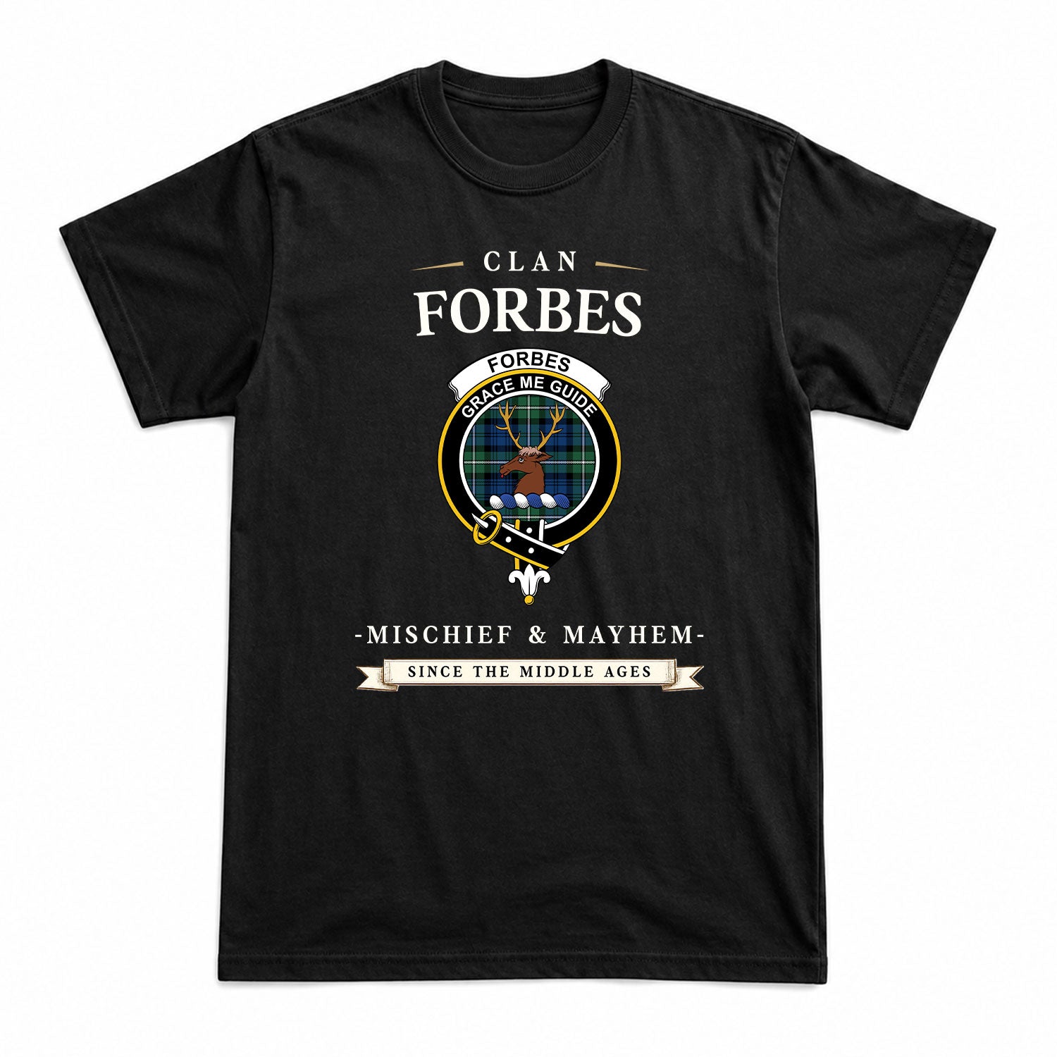 Forbes Ancient Tartan Crest Mischief and Mayhem T-shirt