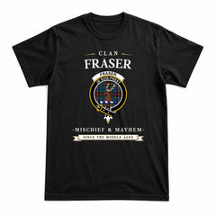 Fraser (of Lovat) Hunting Ancient Tartan Crest Mischief and Mayhem T-shirt