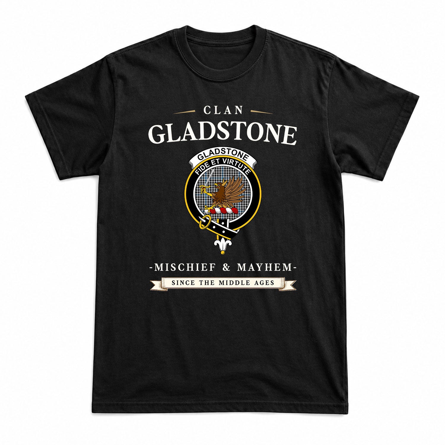 Gladstone Tartan Crest Mischief and Mayhem T-shirt