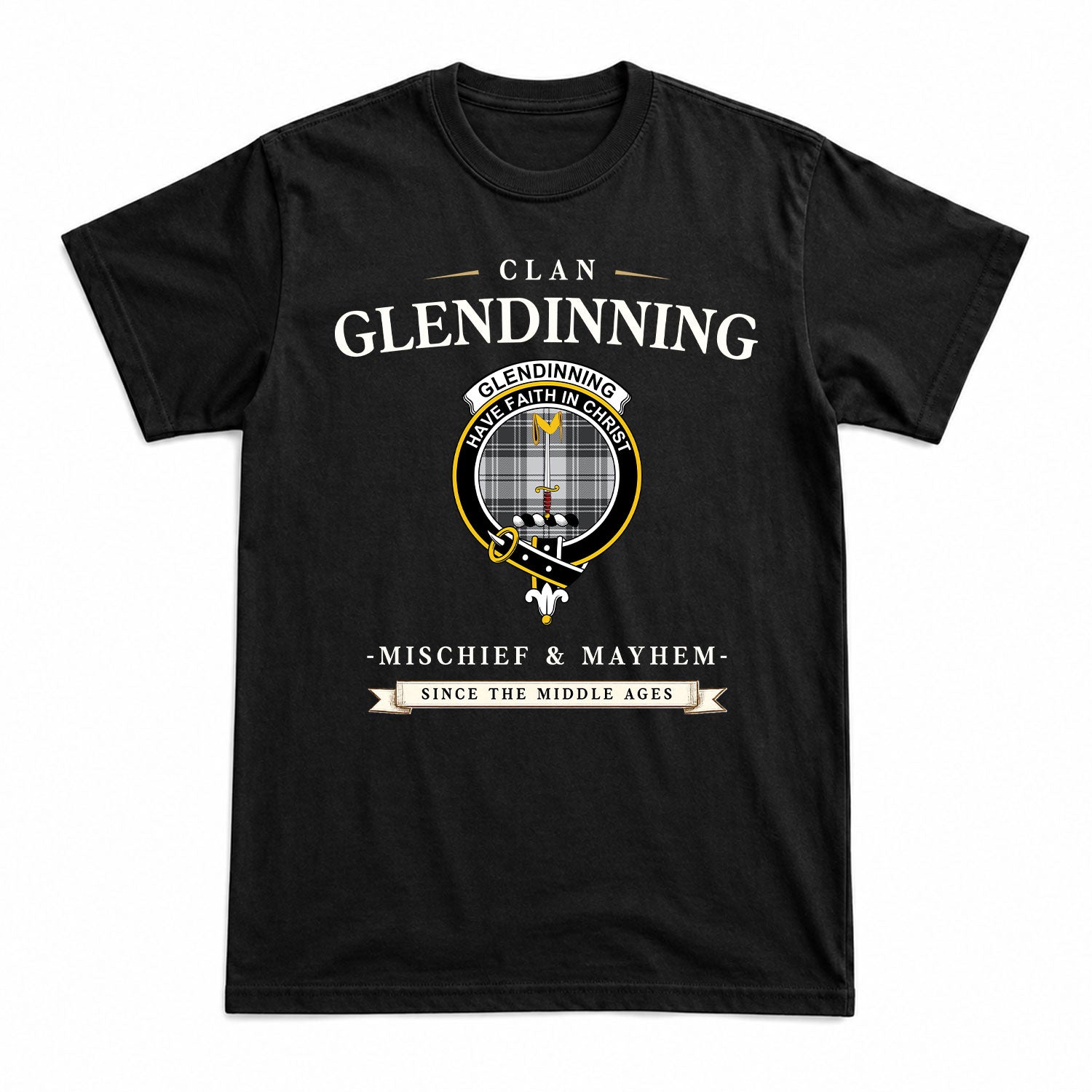 Glendinning Tartan Crest Mischief and Mayhem T-shirt