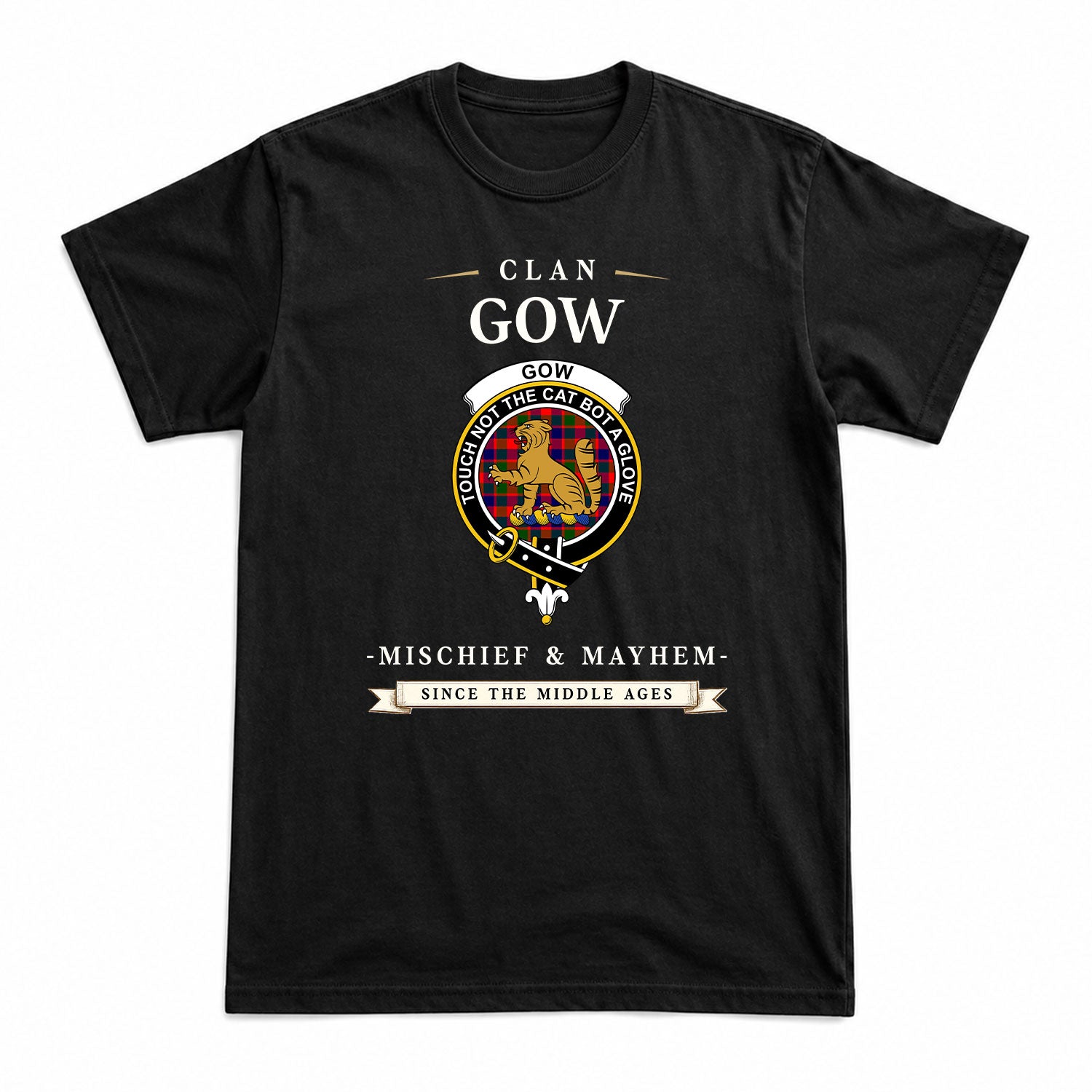 Gow (or McGouan) Tartan Crest Mischief and Mayhem T-shirt