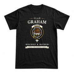 Graham of Menteith Weathered Tartan Crest Mischief and Mayhem T-shirt