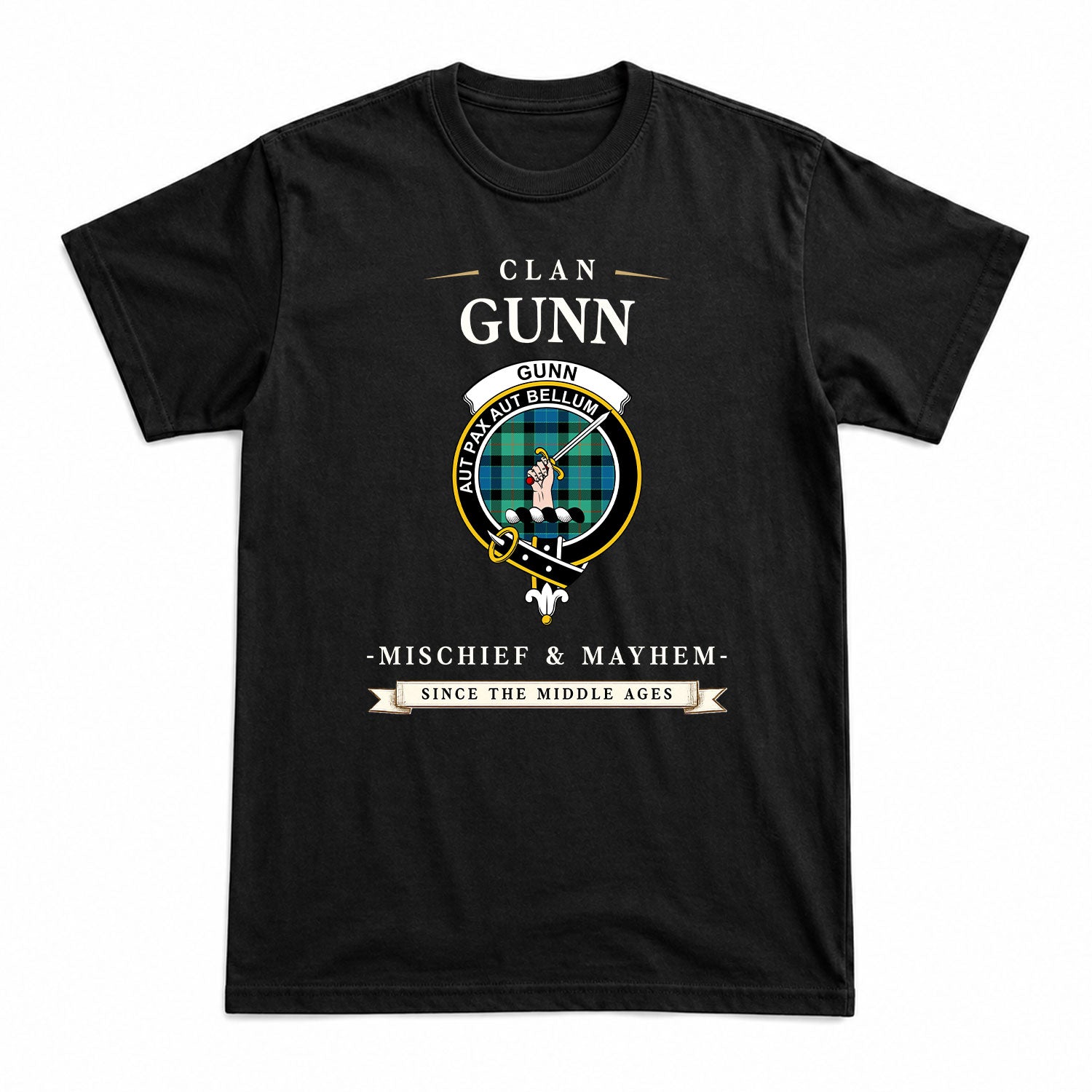 Gunn Ancient Tartan Crest Mischief and Mayhem T-shirt