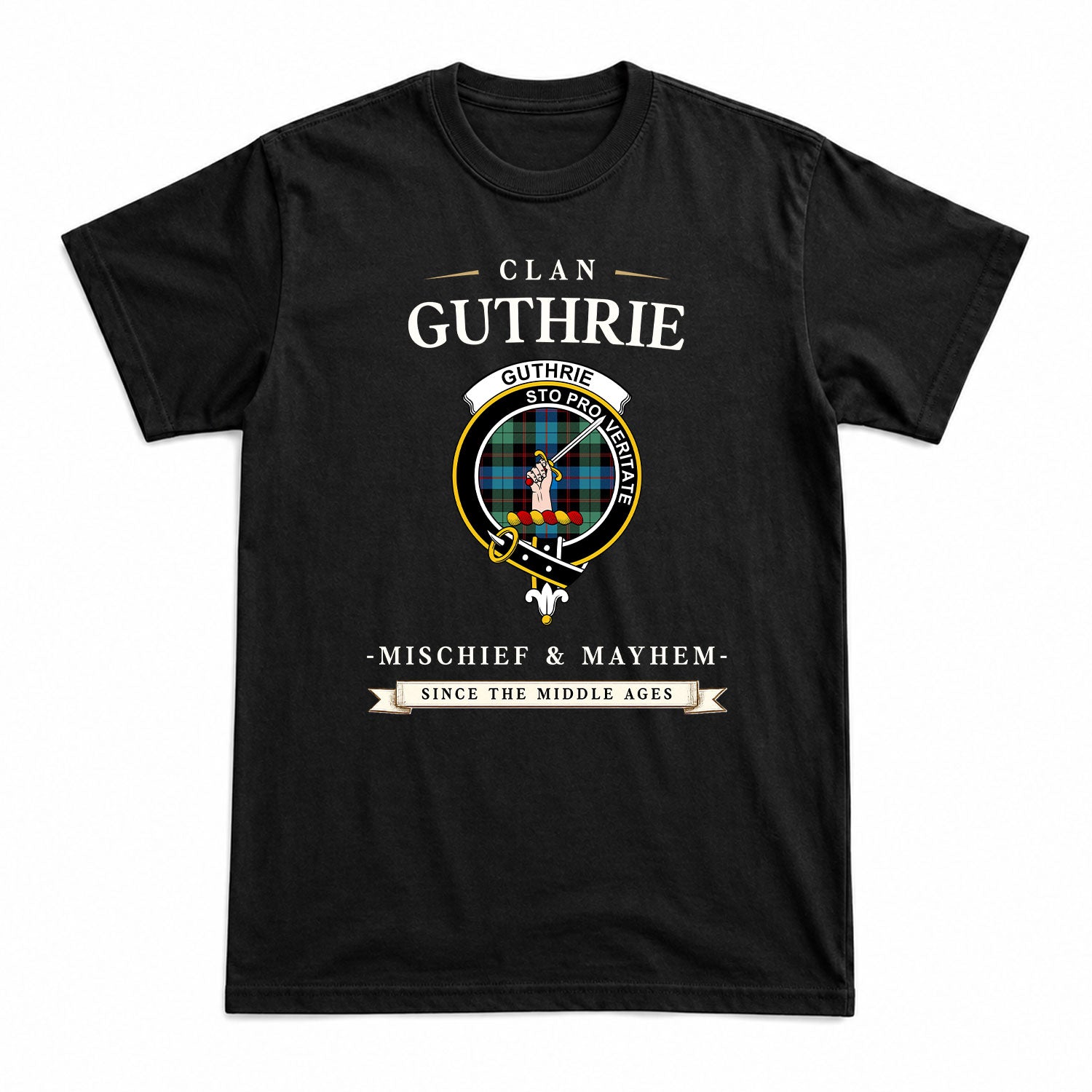 Guthrie Ancient Tartan Crest Mischief and Mayhem T-shirt