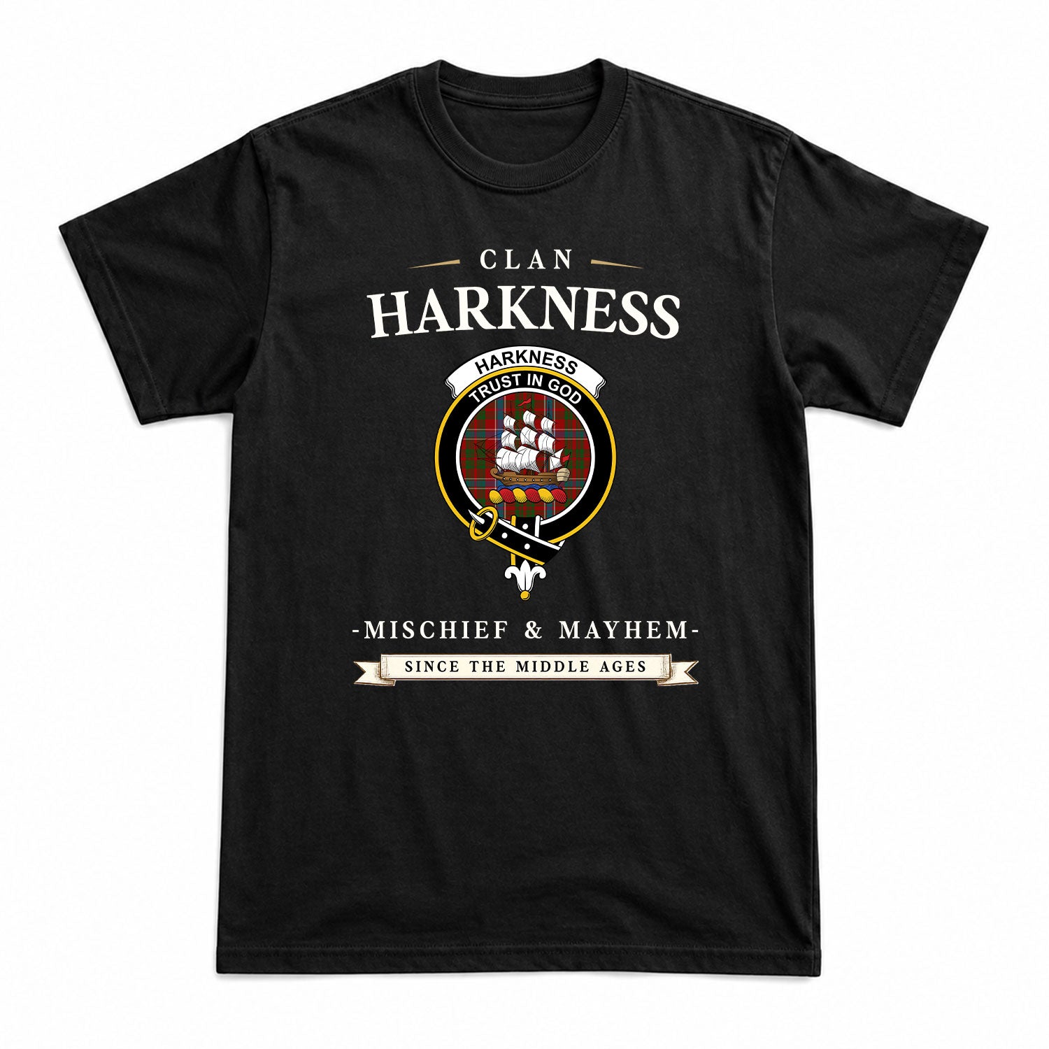 Harkness Dress Tartan Crest Mischief and Mayhem T-shirt