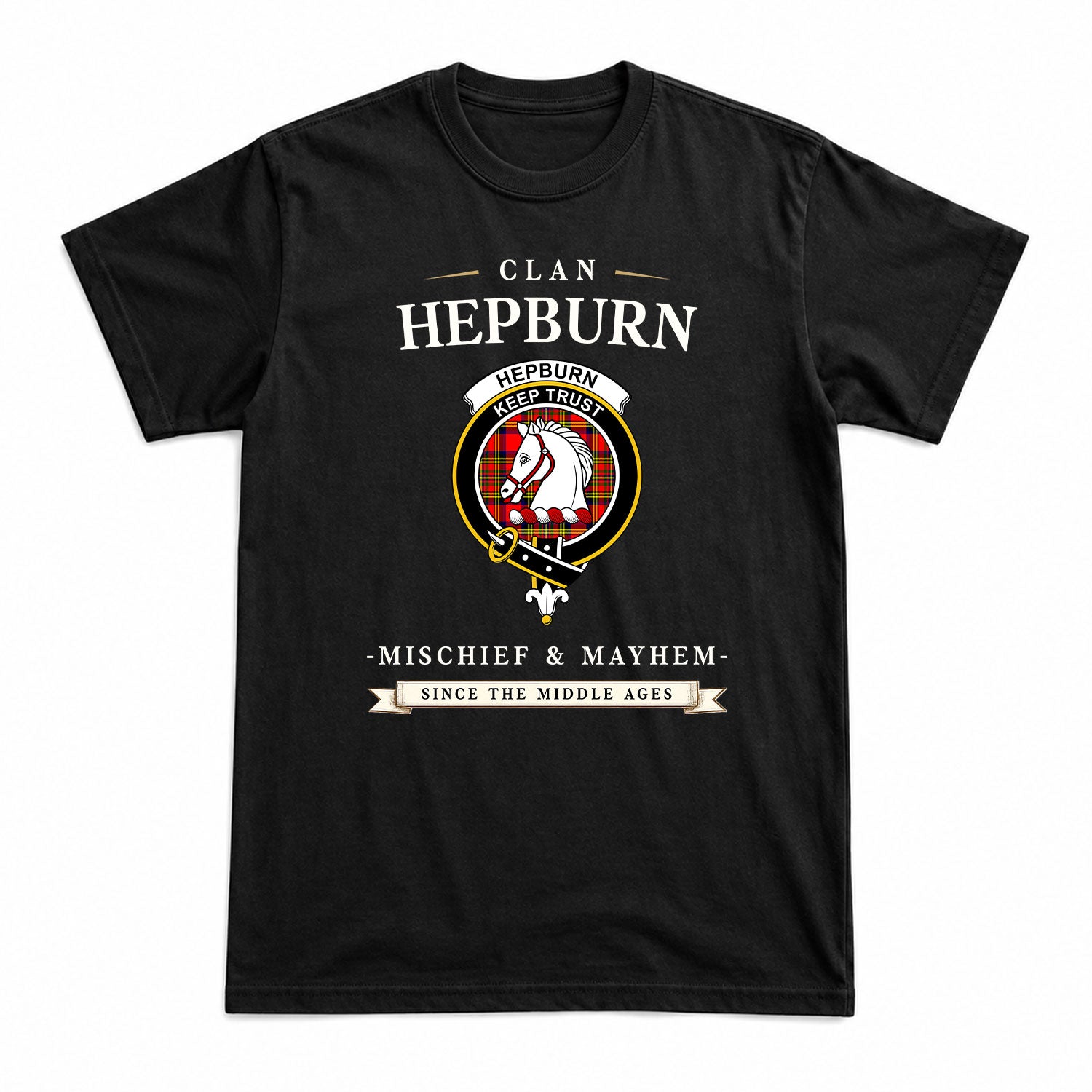 Hepburn Tartan Crest Mischief and Mayhem T-shirt