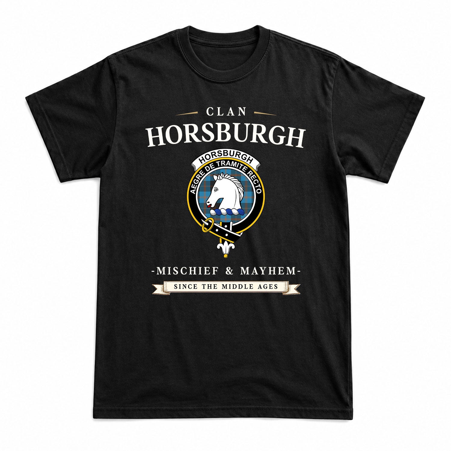 Horsburgh Tartan Crest Mischief and Mayhem T-shirt