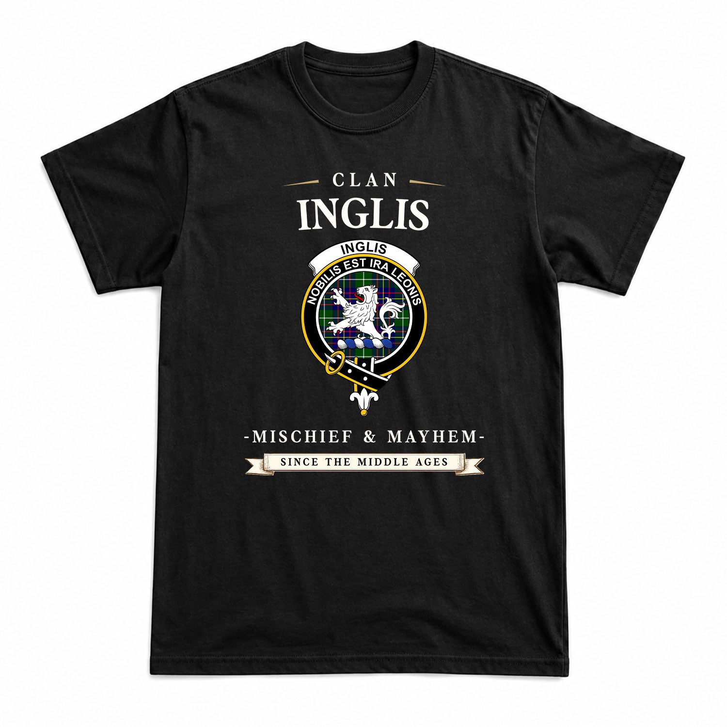 Inglis Modern Tartan Crest Mischief and Mayhem T-shirt