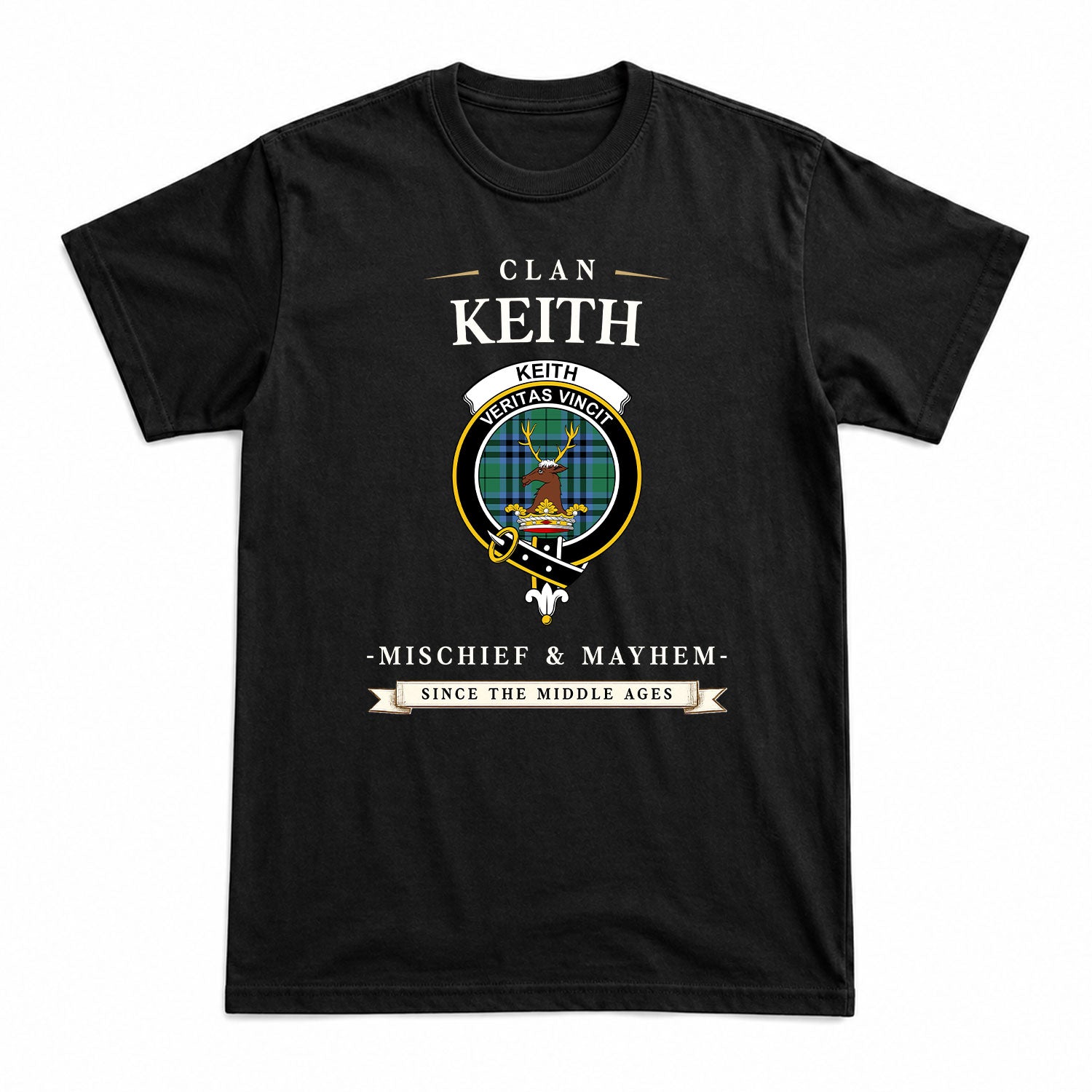 Keith Ancient Tartan Crest Mischief and Mayhem T-shirt