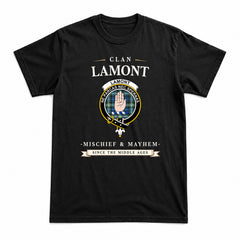 Lamont Ancient Tartan Crest Mischief and Mayhem T-shirt