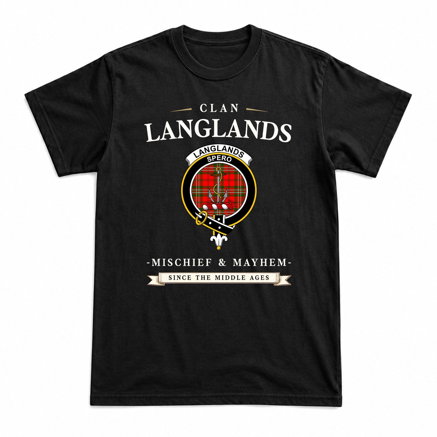 Langlands Tartan Crest Mischief and Mayhem T-shirt