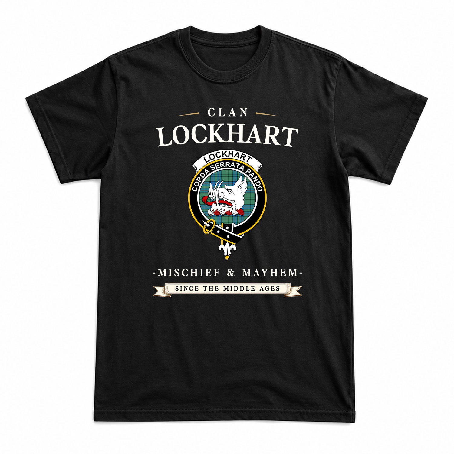 Lockhart Tartan Crest Mischief and Mayhem T-shirt