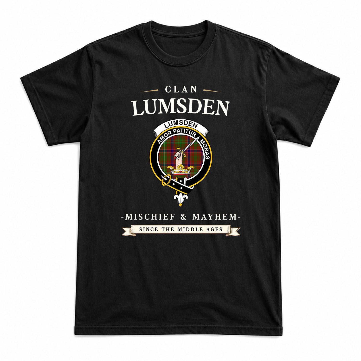 Lumsden Tartan Crest Mischief and Mayhem T-shirt
