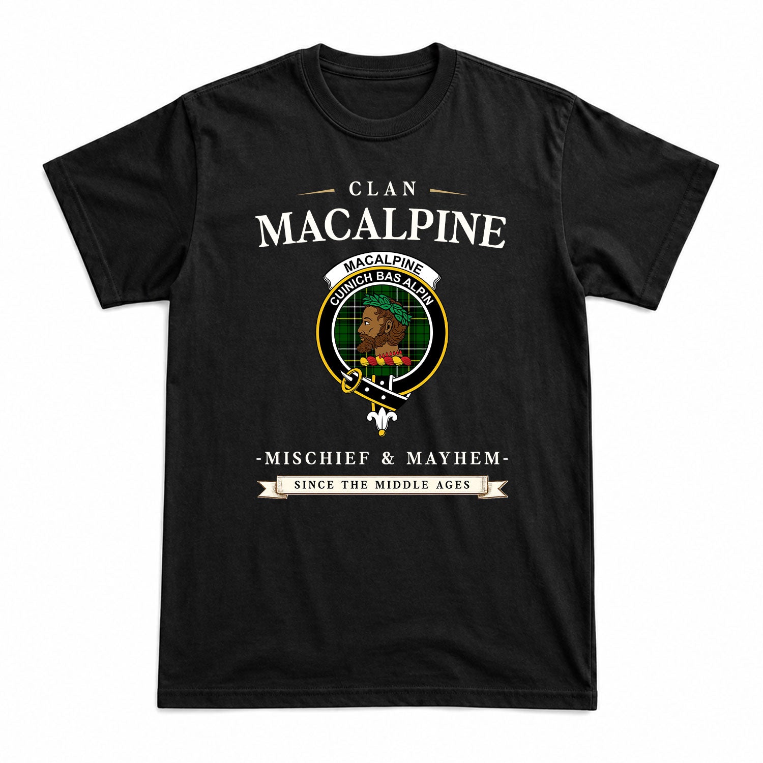 MacAlpine Modern Tartan Crest Mischief and Mayhem T-shirt