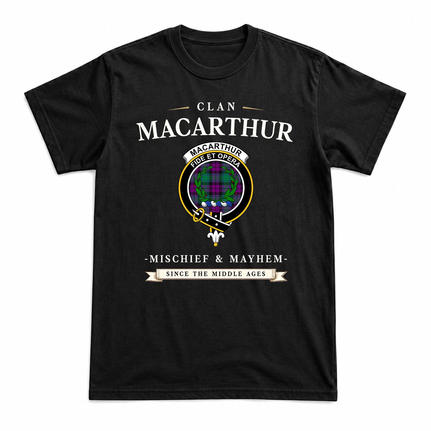 MacArthur - Milton Tartan Crest Mischief and Mayhem T-shirt